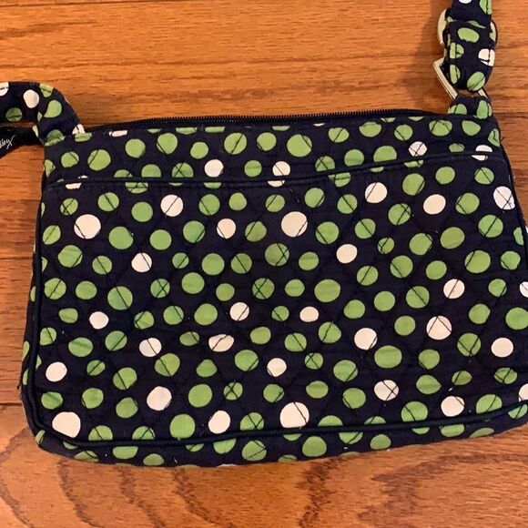 Vera Bradley Crossbody navy blue, green and white polkadot - Picture 3 of 7